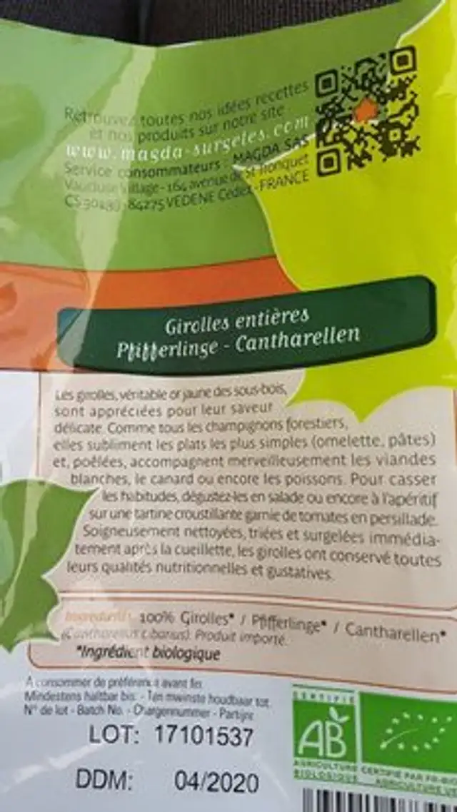 Girolles entieres ingredients label