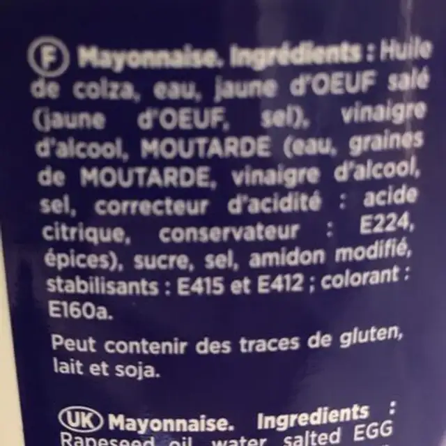 Mayonnaise ingredients label