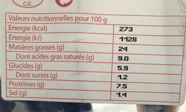 Boudin blanc ingredients label