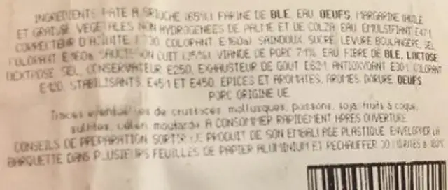 Brioche fourrée au saucisson ingredients label