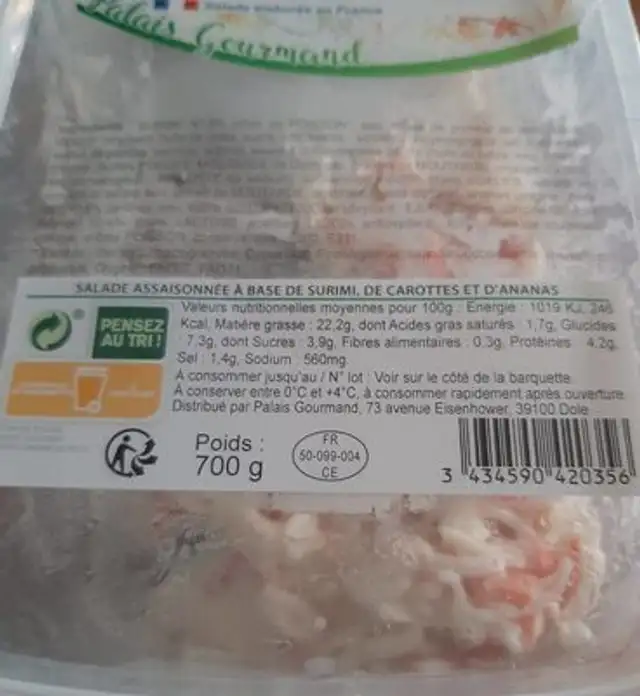 Salade Marie Galante nutrition facts table