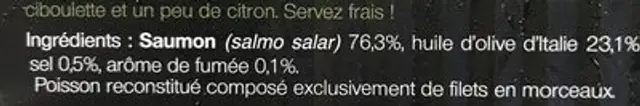 Saumon ingredients label