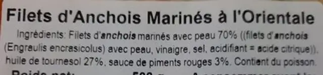 Filet d'Anchois Marinés à l'orientale ingredients label