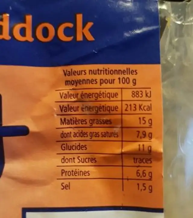 Quenelles au beurre 100% filet Haddock nutrition facts table