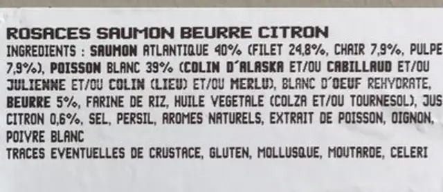 Rosaces saumon beurre citron ingredients label