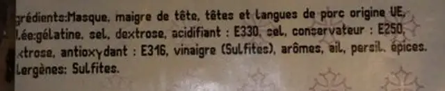 Pâté de tête persillé ingredients label
