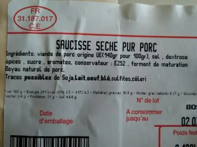 Saucisse sèche ingredients label