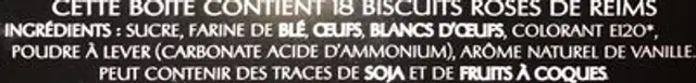 Biscuits roses de Reims ingredients label