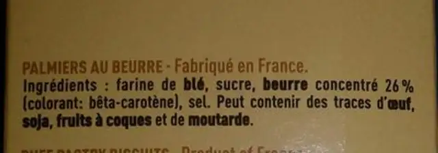 Palmiers Au Beurre ingredients label