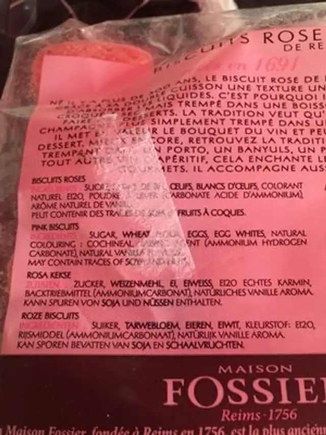 Biscuit rose de Reims ingredients label
