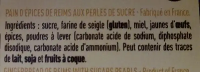 Pain d'Épices de Reims à l'Ancienne ingredients label