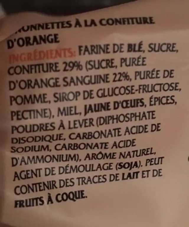 Nonnettes Confiture D'orange ingredients label