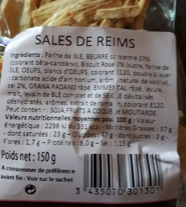 salés de Reims ingredients label