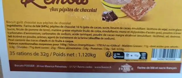 Le rémois nutrition facts table