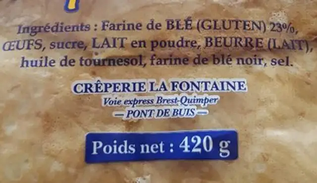 10 Crepes fraiches LA FONTAINE ingredients label