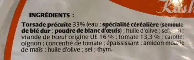 Torsades a la bolognaise ingredients label