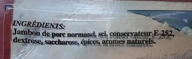 Jambon Du bocage ingredients label