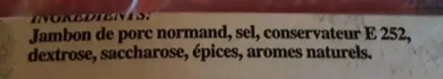 Véritable jambon artisanal ingredients label