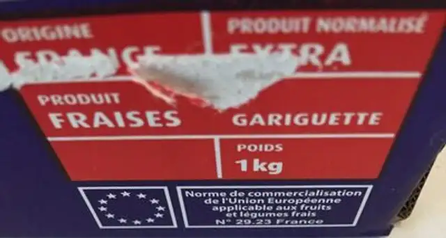 Fraise gariguette, catégorie Extra, France, plateau ingredients label