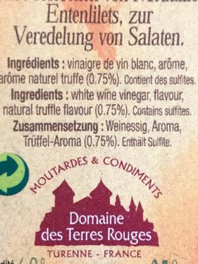 Vinaigre Au Jus De Truffes, 25CL ingredients label
