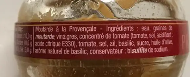 Moutarde Provencale ingredients label