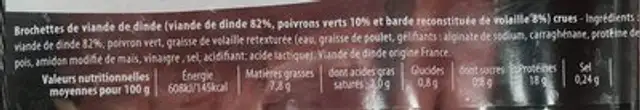 Brochette Douce France Dinde x4 ingredients label