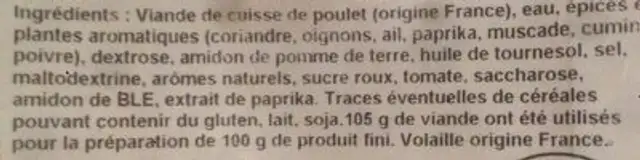 Eminces de poulet rotis kebab ingredients label