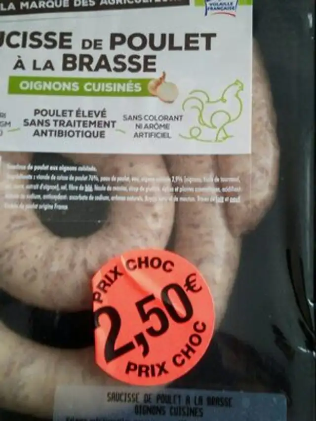 Saucisse de poulet a la brasse ingredients label