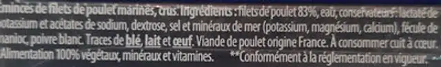 Les émincés de poulet marinés ingredients label