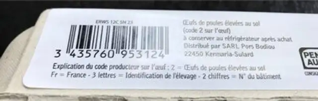 Les oeufs d'Erwan ingredients label