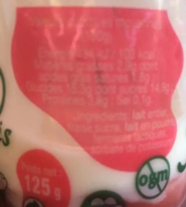 Yaourt fermier fraise nutrition facts table