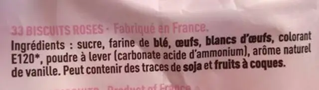 Le biscuit Rose de Reims ingredients label