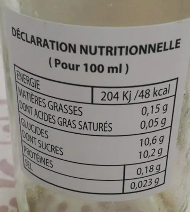 Jus de pomme de rhuys ingredients label