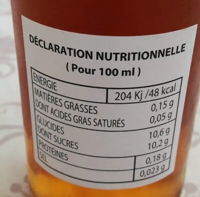Jus de pomme de rhuys nutrition facts table