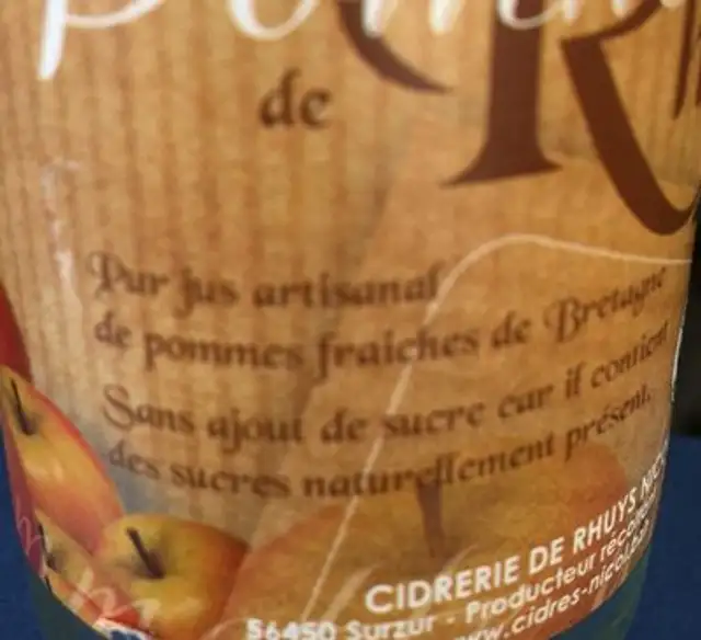 Jus de pomme petillant ingredients label