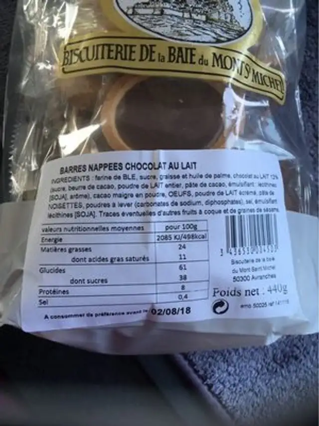 Barres nappees chocolat au lait