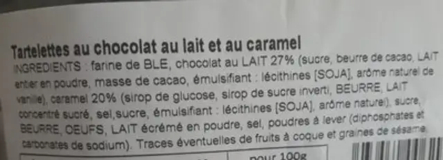 Tartelettes chocolat caramel ingredients label