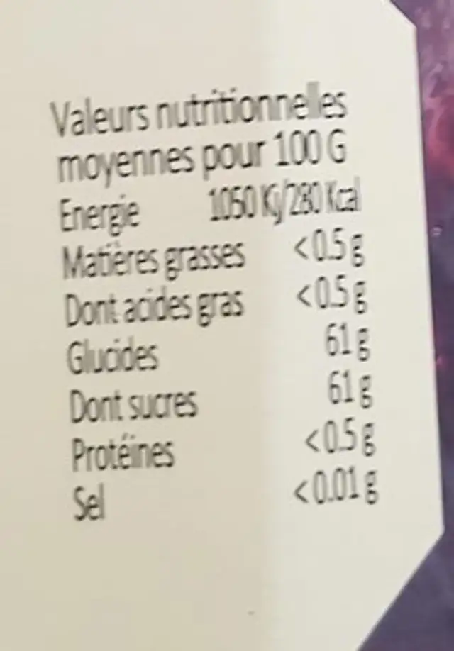 Confiture ingredients label