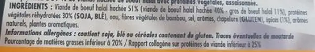 Oriental beefburger epice x30 ingredients label