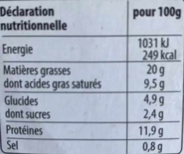 Burgers oignons nutrition facts table