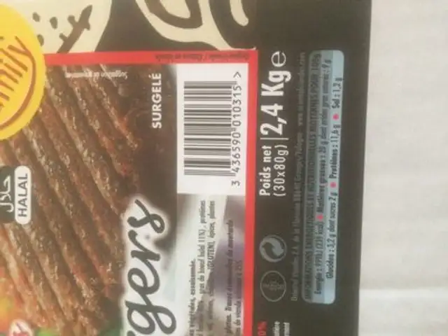 Oriental beefburger halal ingredients label