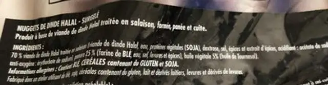Nuggets Halal ingredients label