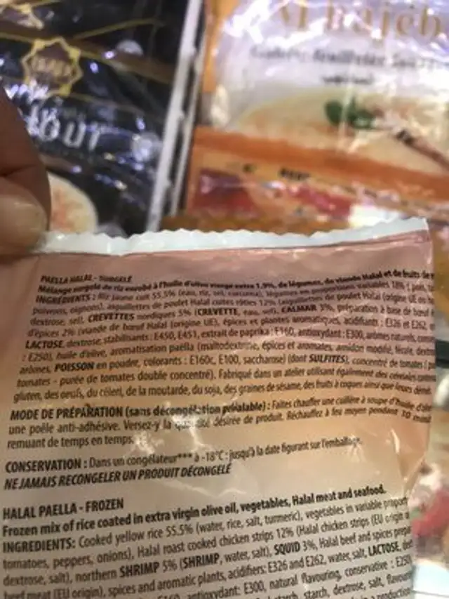 Paella ingredients label