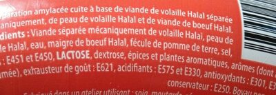 Cervelas hallal ingredients label