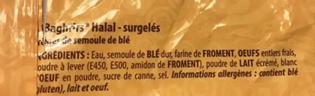 Baghrirs crêpes mille trous ingredients label