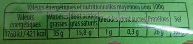 Le sec nature nutrition facts table