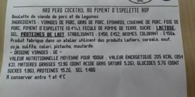 LES ARD'PERO ingredients label