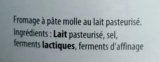 Coulommiers 24 % ingredients label