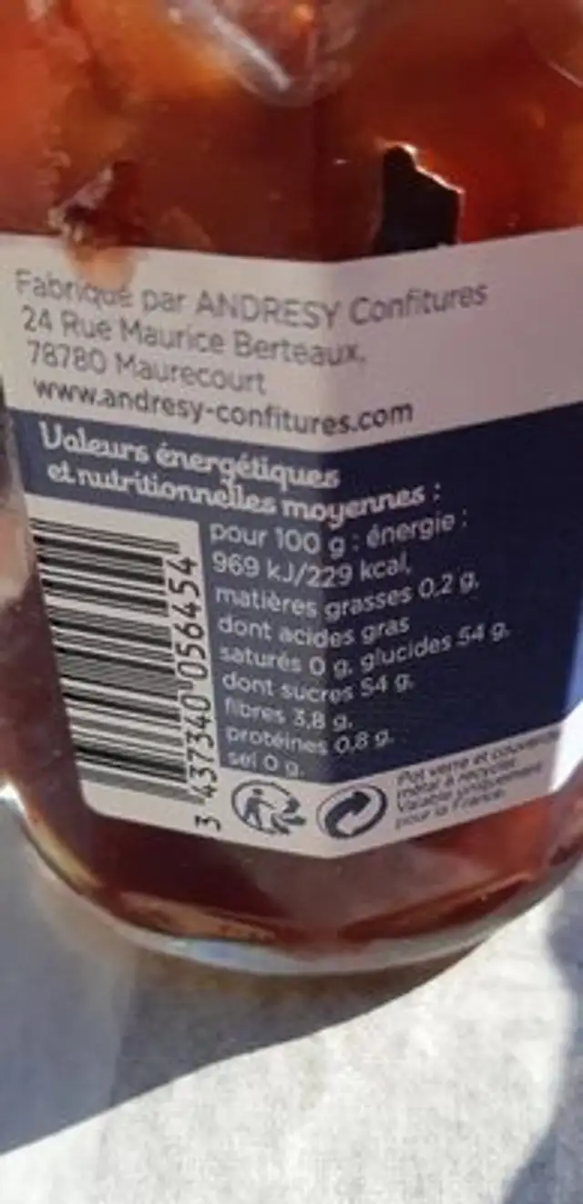 Nos framboises de France confiture nutrition facts table