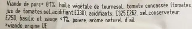 Araignees de porc marineed au basilic et a la sauge ingredients label